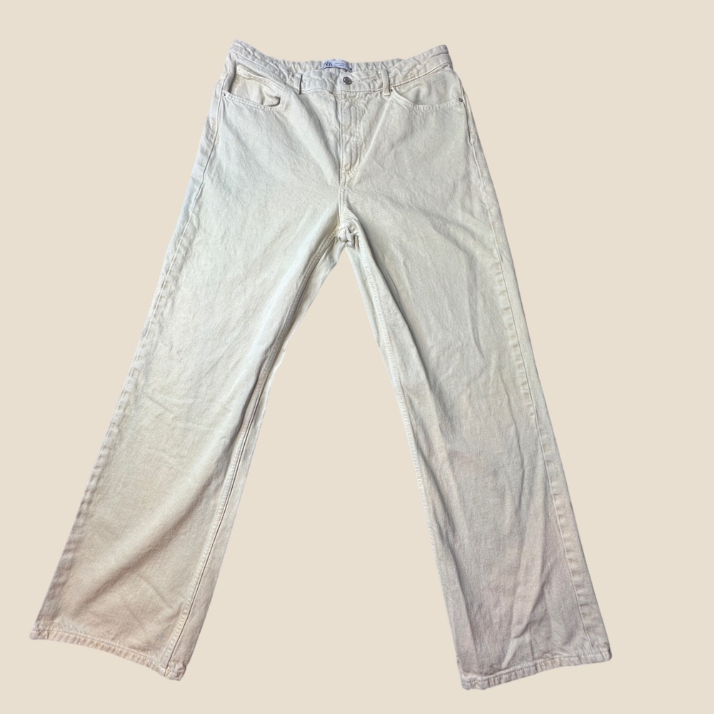 Zara Jeans Womens 12 DS Denim Tatvan Light Yellow Wide Leg High Rise Cotton